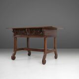 Table console espagnole ancienne en chêne avec tiroirs fabriqués à la main, 18ème siècle