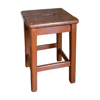 Tabouret d'atelier en bois massif ancien