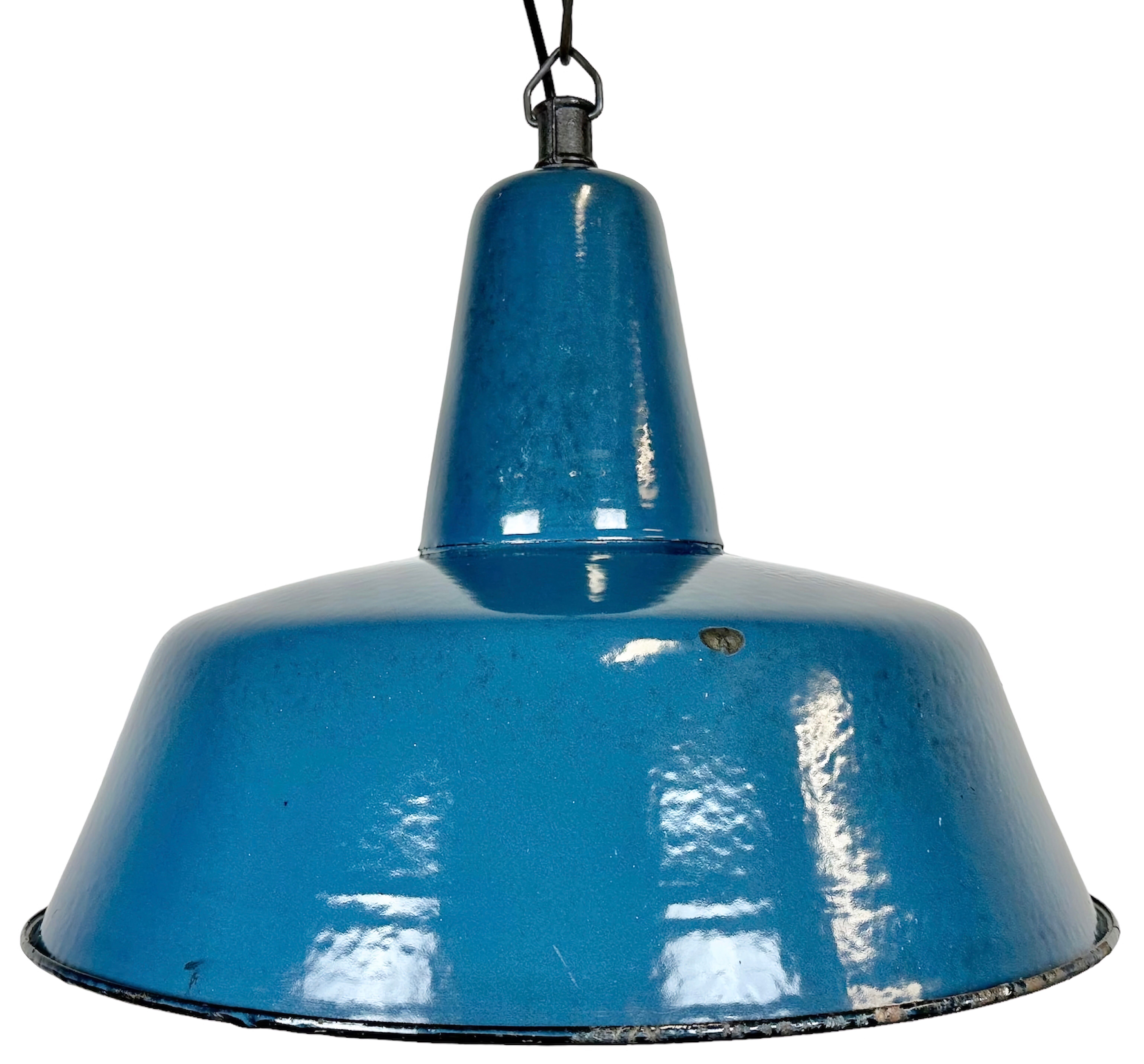 Suspension industrielle en émail bleu d’usine, années 1960