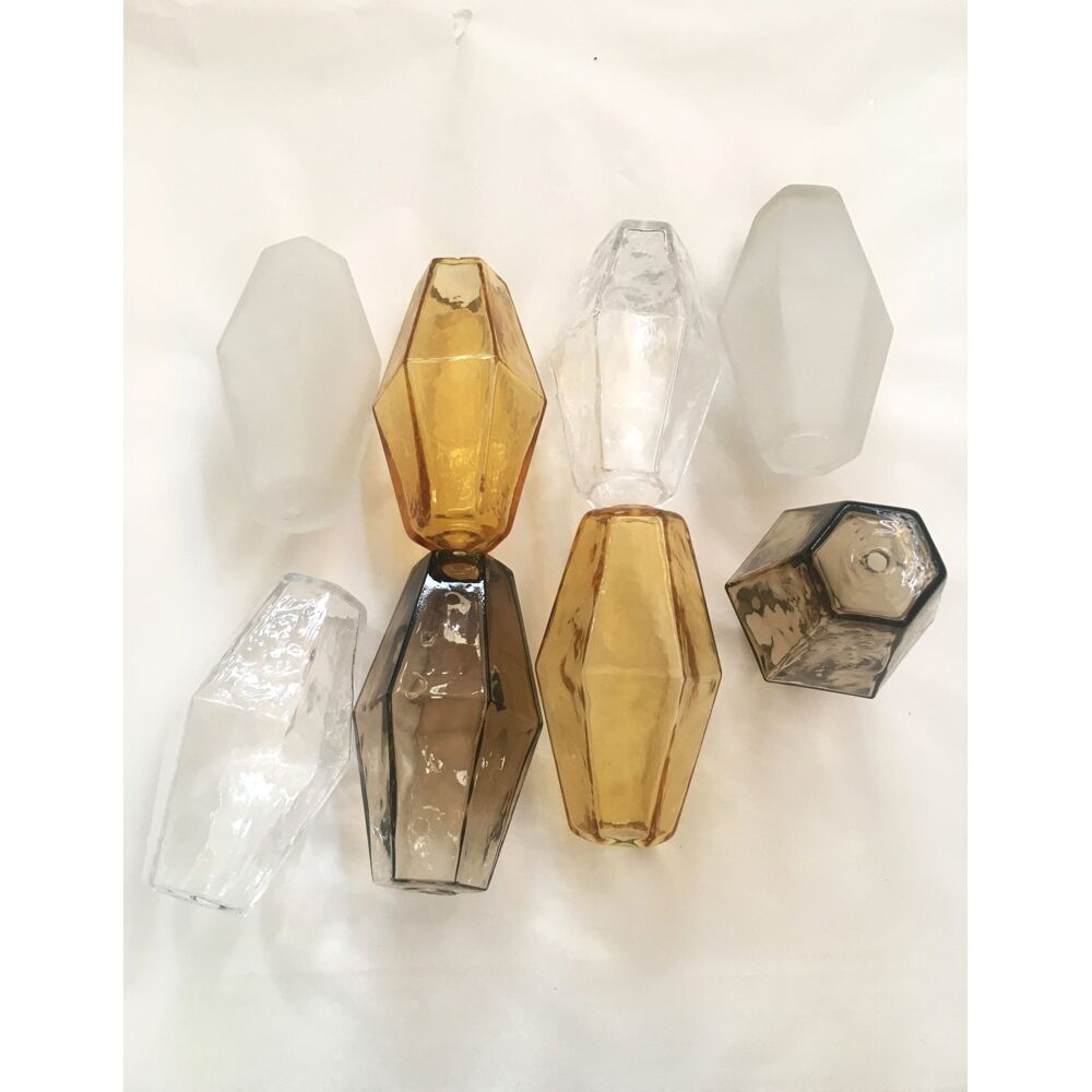 Transparent and sandblasted “Poliedri” Murano glass flush mount