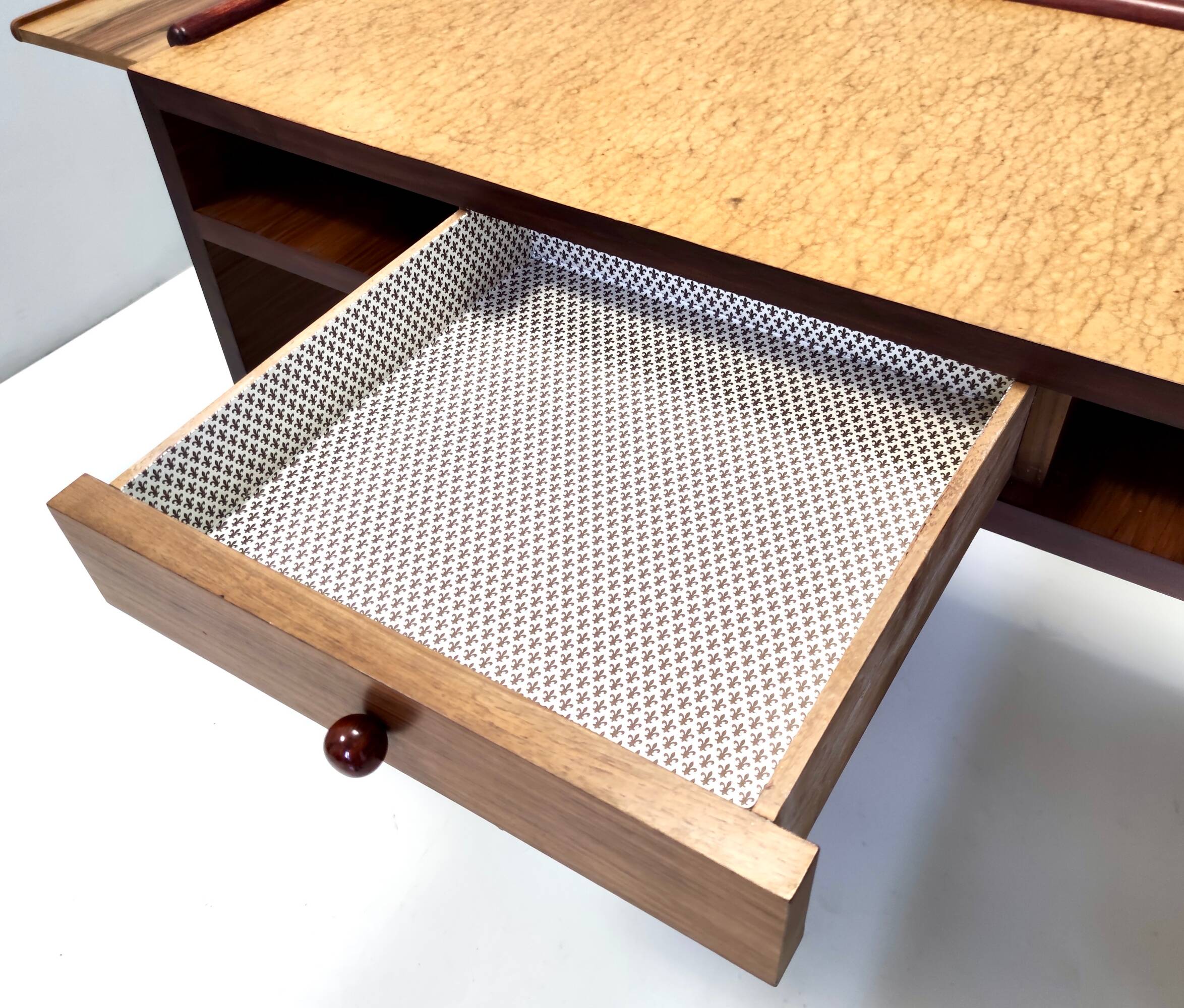 Art Deco desk in walnut, birch and beech, Brianza, Italy