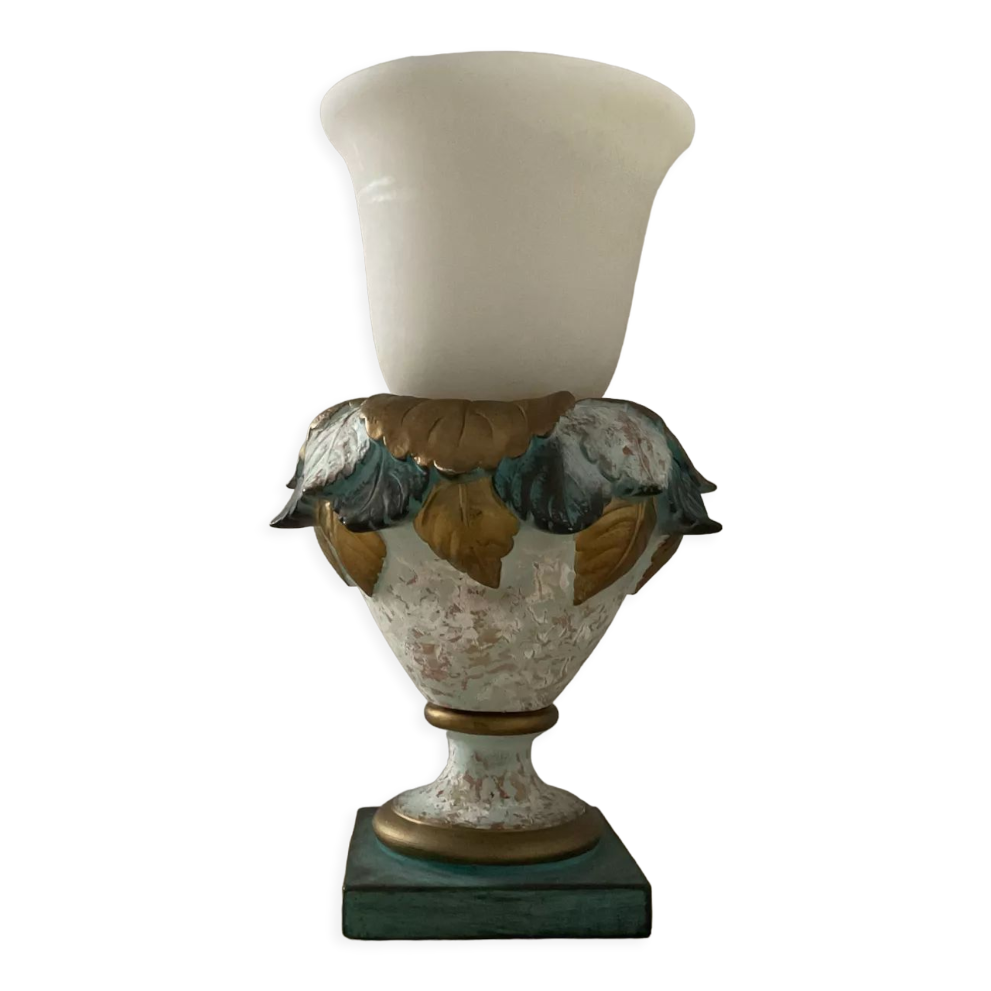 Lampe vintage en opaline et plâtre