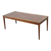 Danish red ceramic and teak coffee table