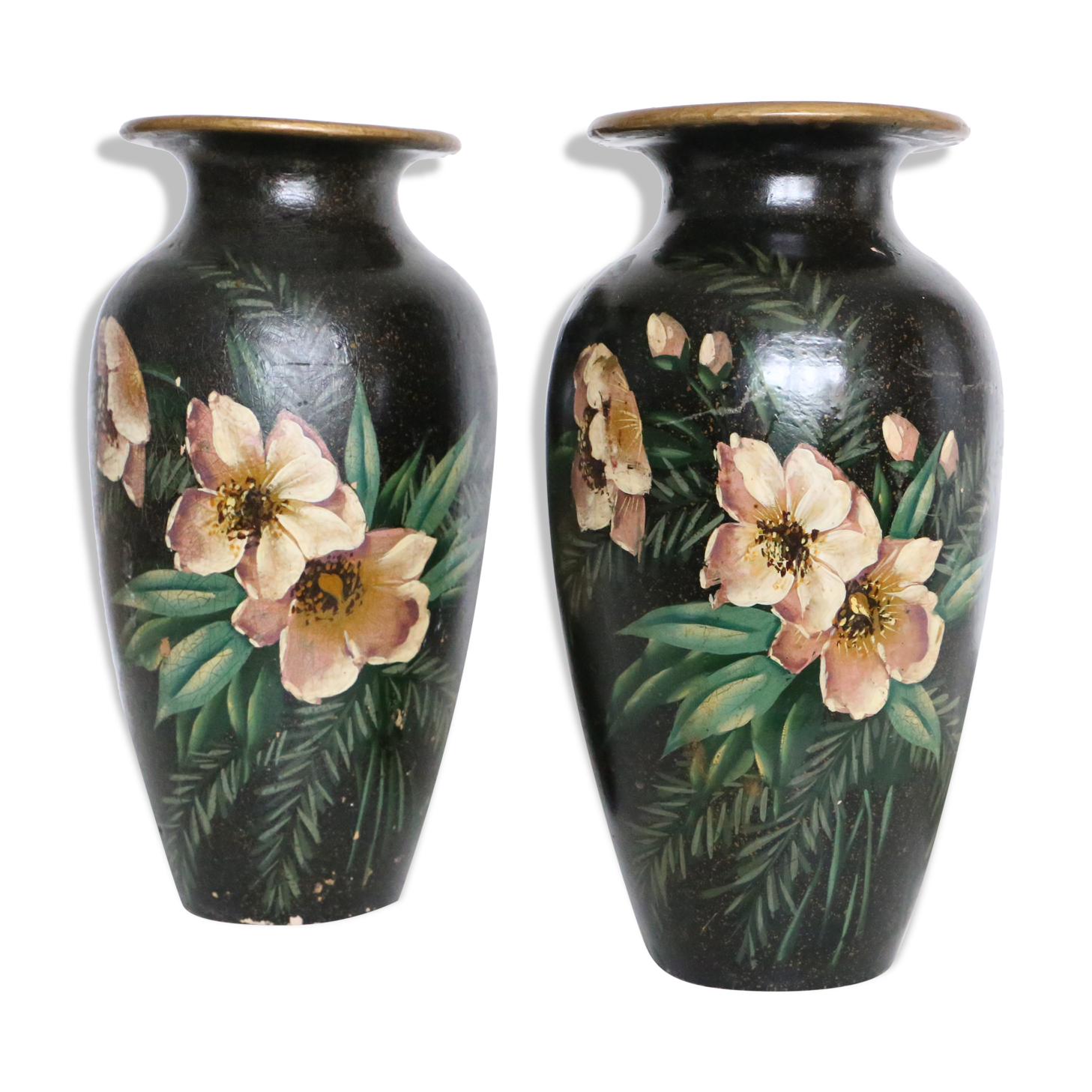Pair of ceramic vases, hand painted