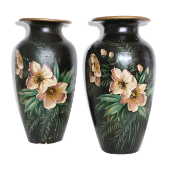 Pair of ceramic vases, hand painted