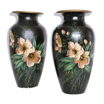 Pair of ceramic vases, hand painted