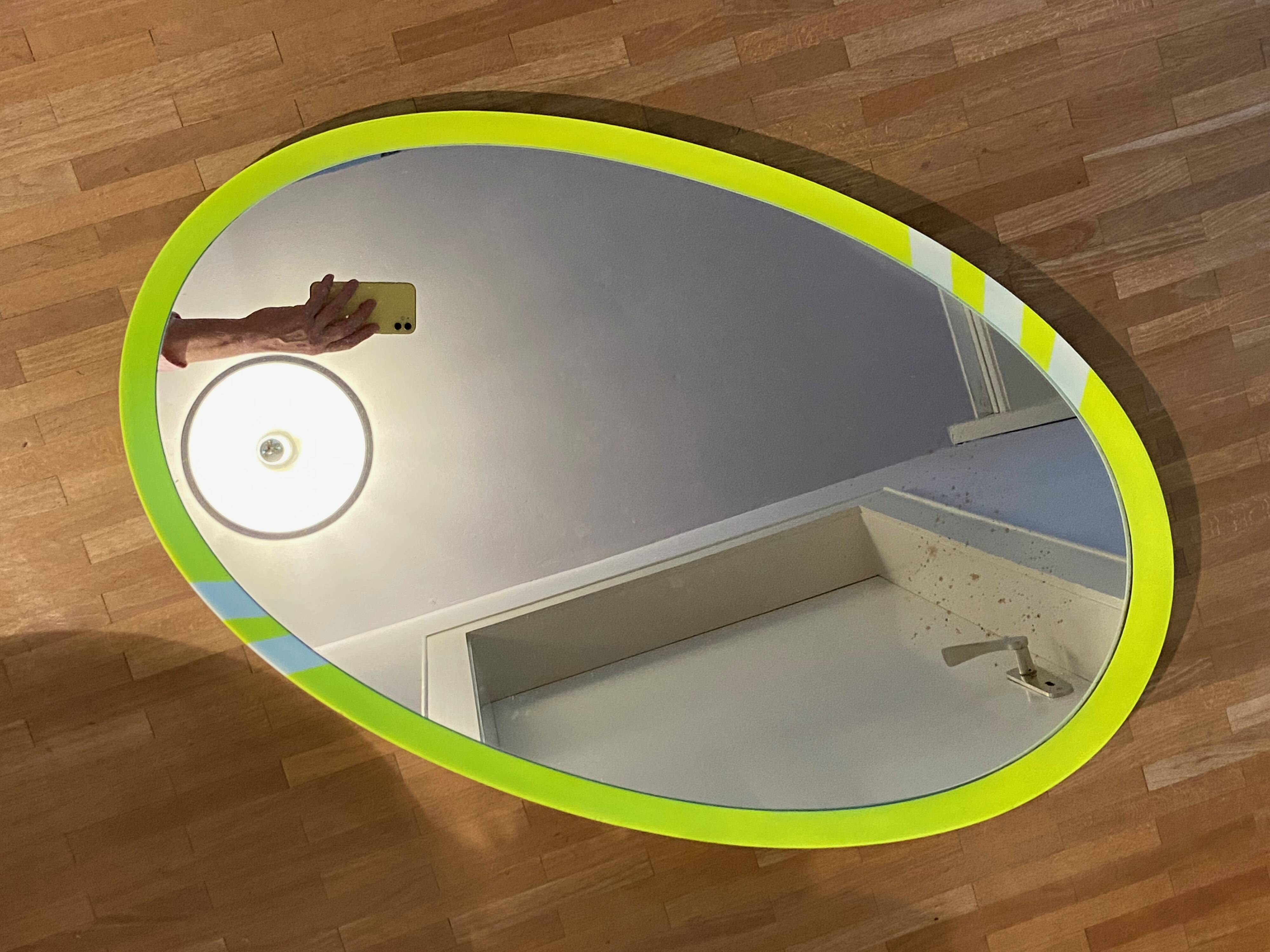 1970's oval wall mirror Schönbruch neon yellow