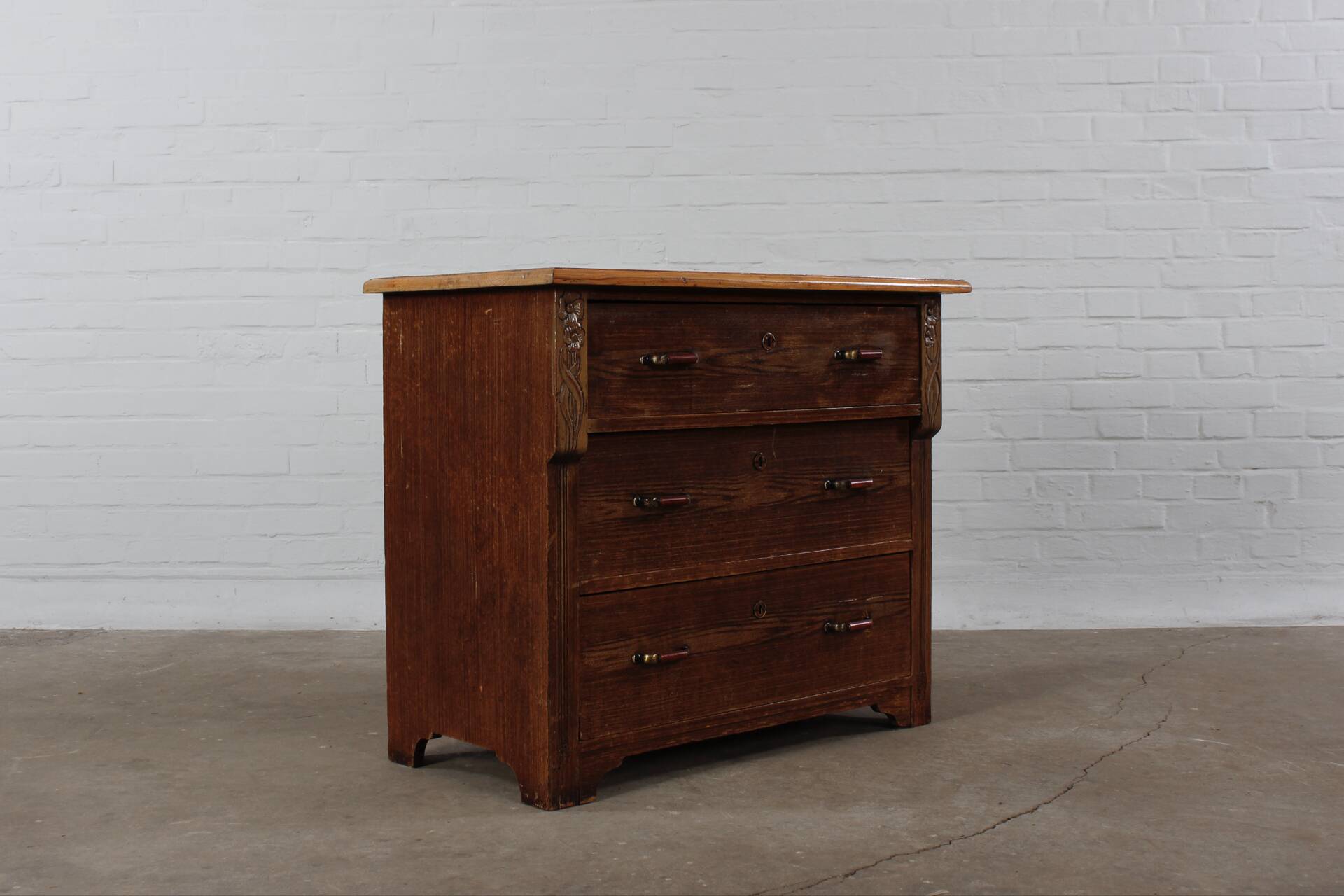 Vintage Weichholz Bauernkommode Schubladenschrank 60er