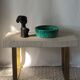 Chevron-patterned solid oak coffee table handmade.