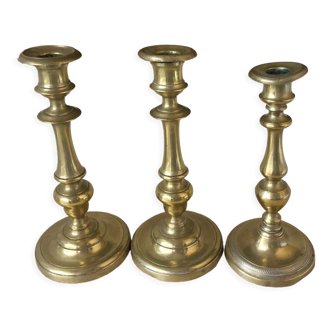 Set of 3 yellow copper candlesticks