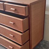 Chest of drawers 5 drawers wood and cannage – 80s