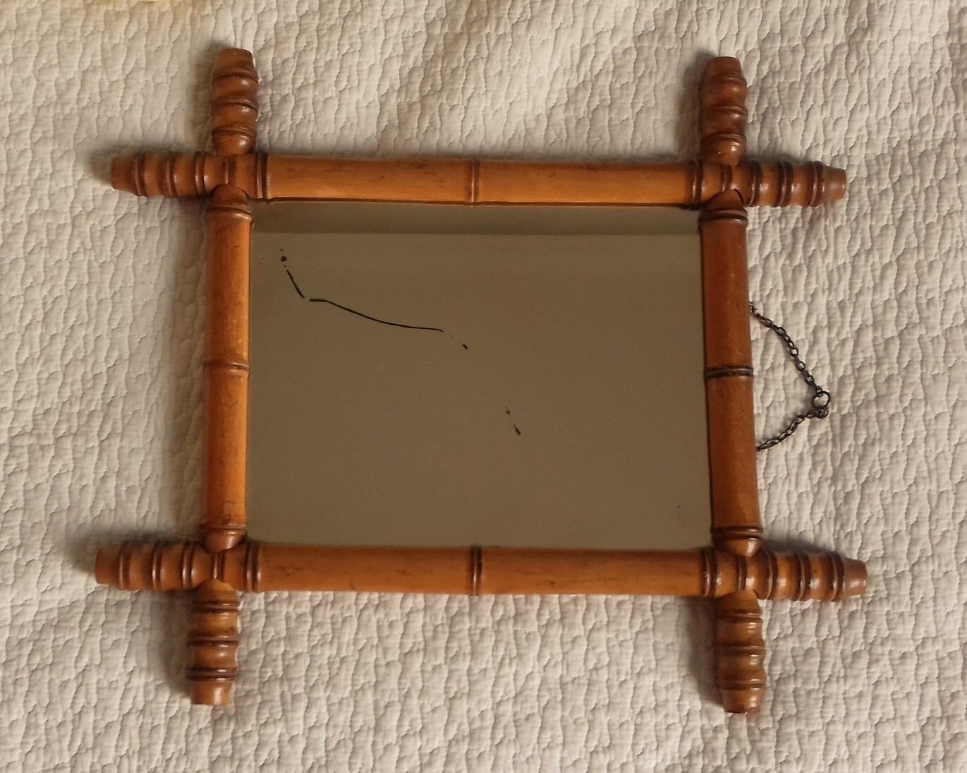Vintage mirror turned bamboo wood chain years 30/50 - 40x46cm