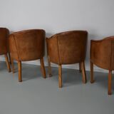 Fauteuils club style art déco en cuir cognac, pays-bas, set de quatre
