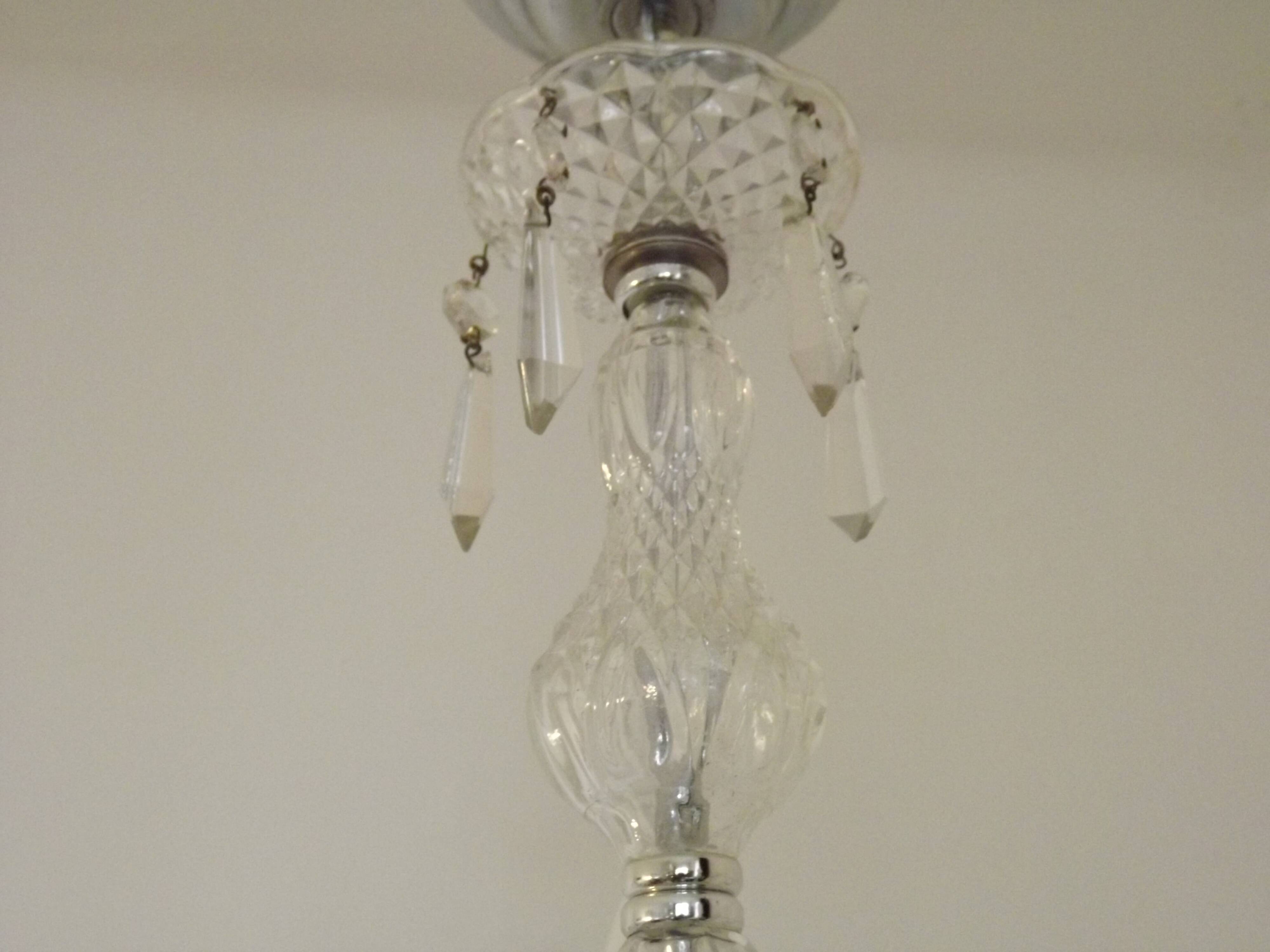French Vintage  5 Light Barley Twist Glass and Crystal Chandelier
