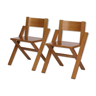 Vintage oak side chairs, 1970s, set of 2