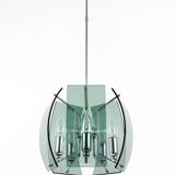 Glass and chrome chandelier in the Fontana Arte style, mid-century, Italy, 1960s.