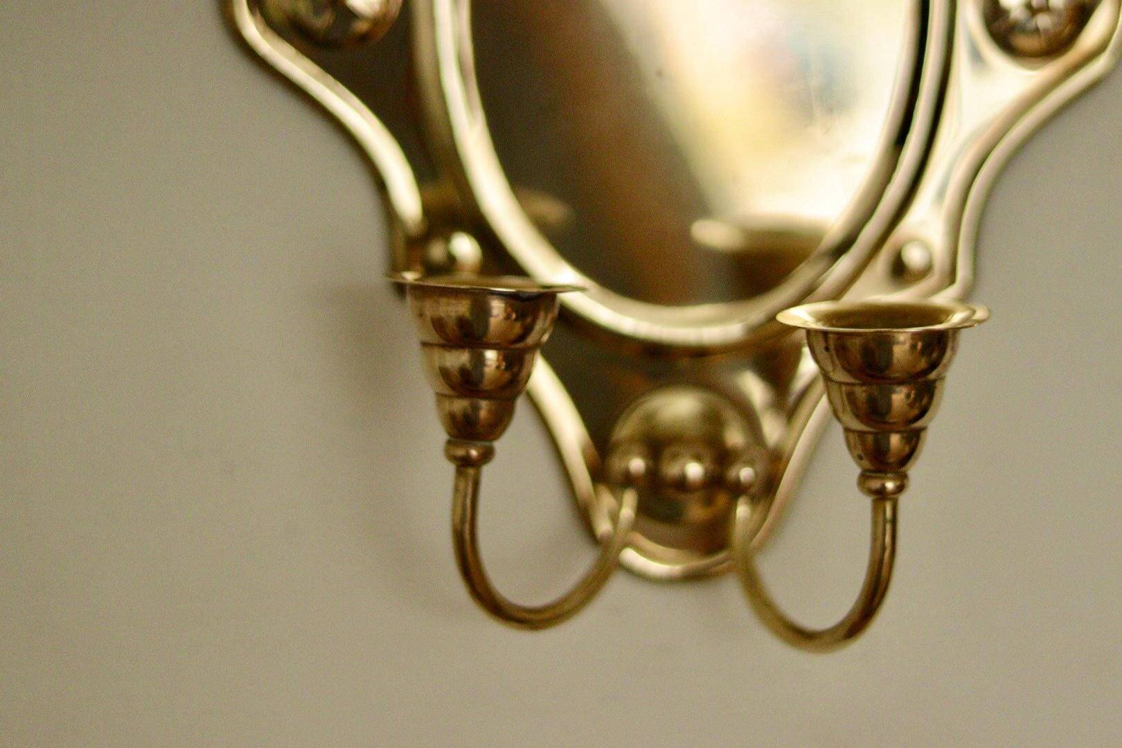 Large Swedish brass wall sconces in mid-century baroque style.
