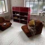 Pair 70s brown velvet armchairs