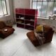 Pair 70s brown velvet armchairs