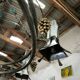 Large, heavy wrought iron and glass chandelier, circa 1980/90