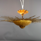 Pendant lamp forming sun golden metal with gold leaf Vintage 50s SB