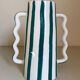 Fir and white green striped ceramic vase with handmade abstract wavy handles
