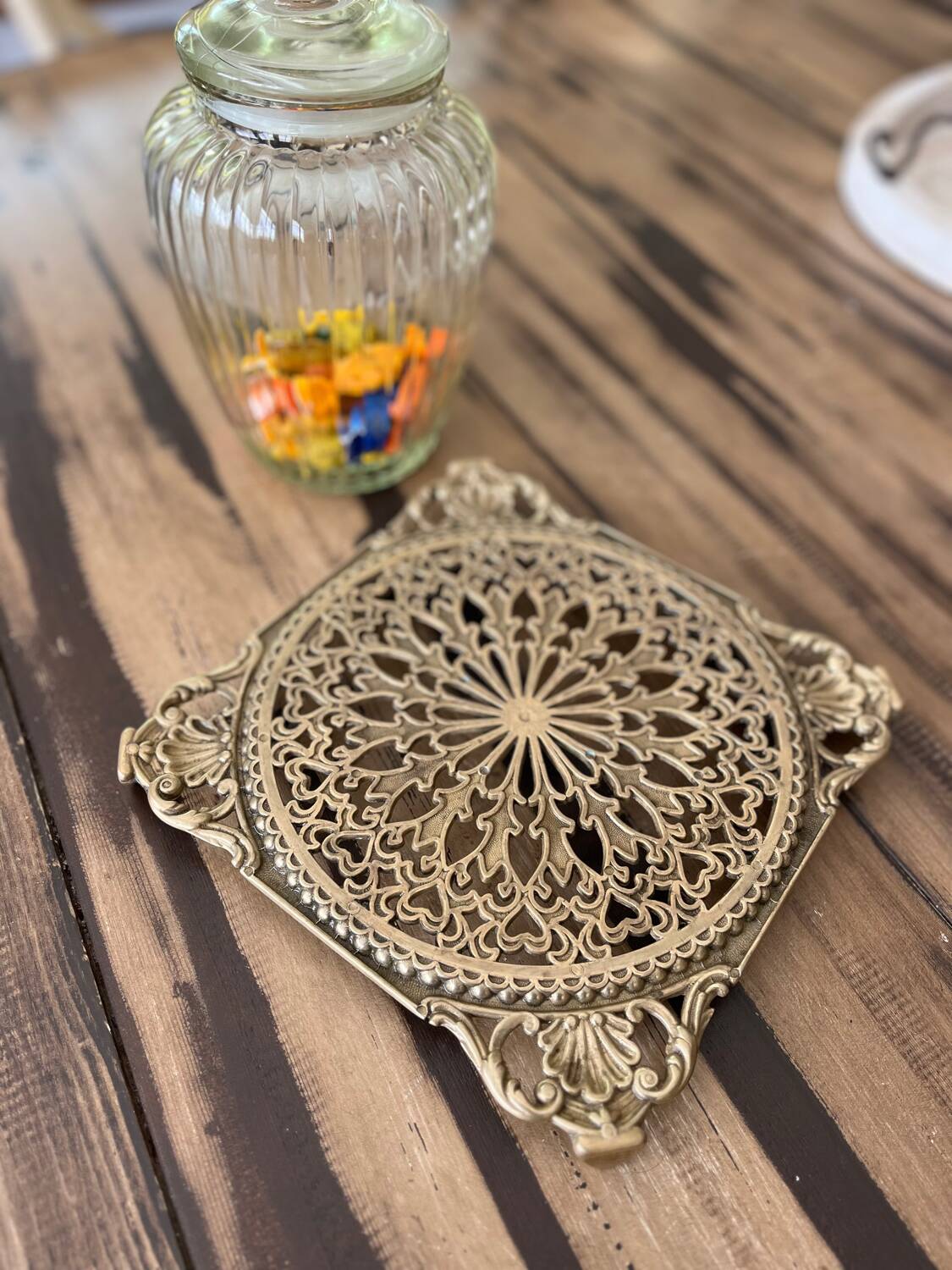Large old brass trivet