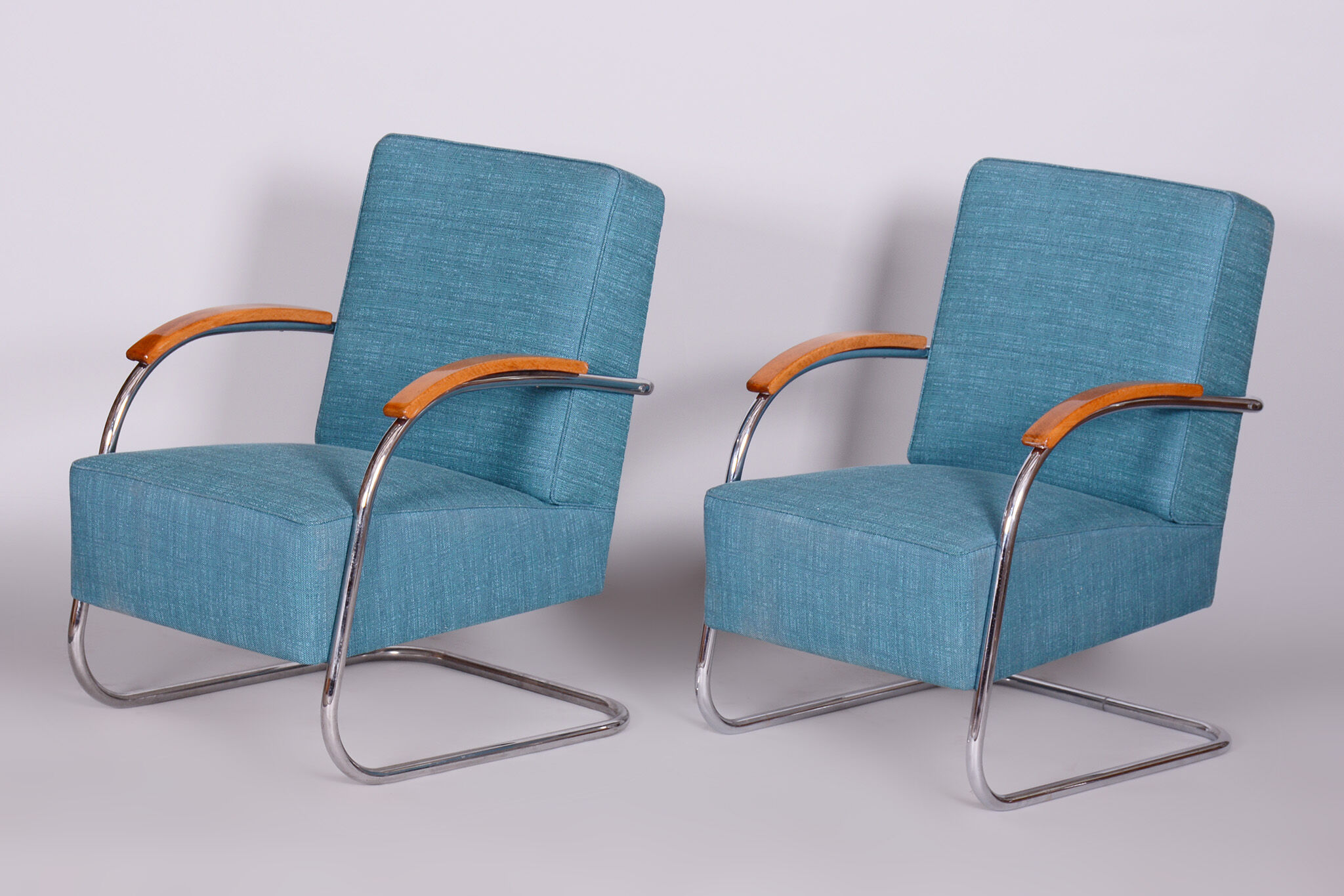 Set of Two Restored Blue Armchairs by Mucke-Melder, Czechia, 1930s