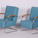 Set of Two Restored Blue Armchairs by Mucke-Melder, Czechia, 1930s
