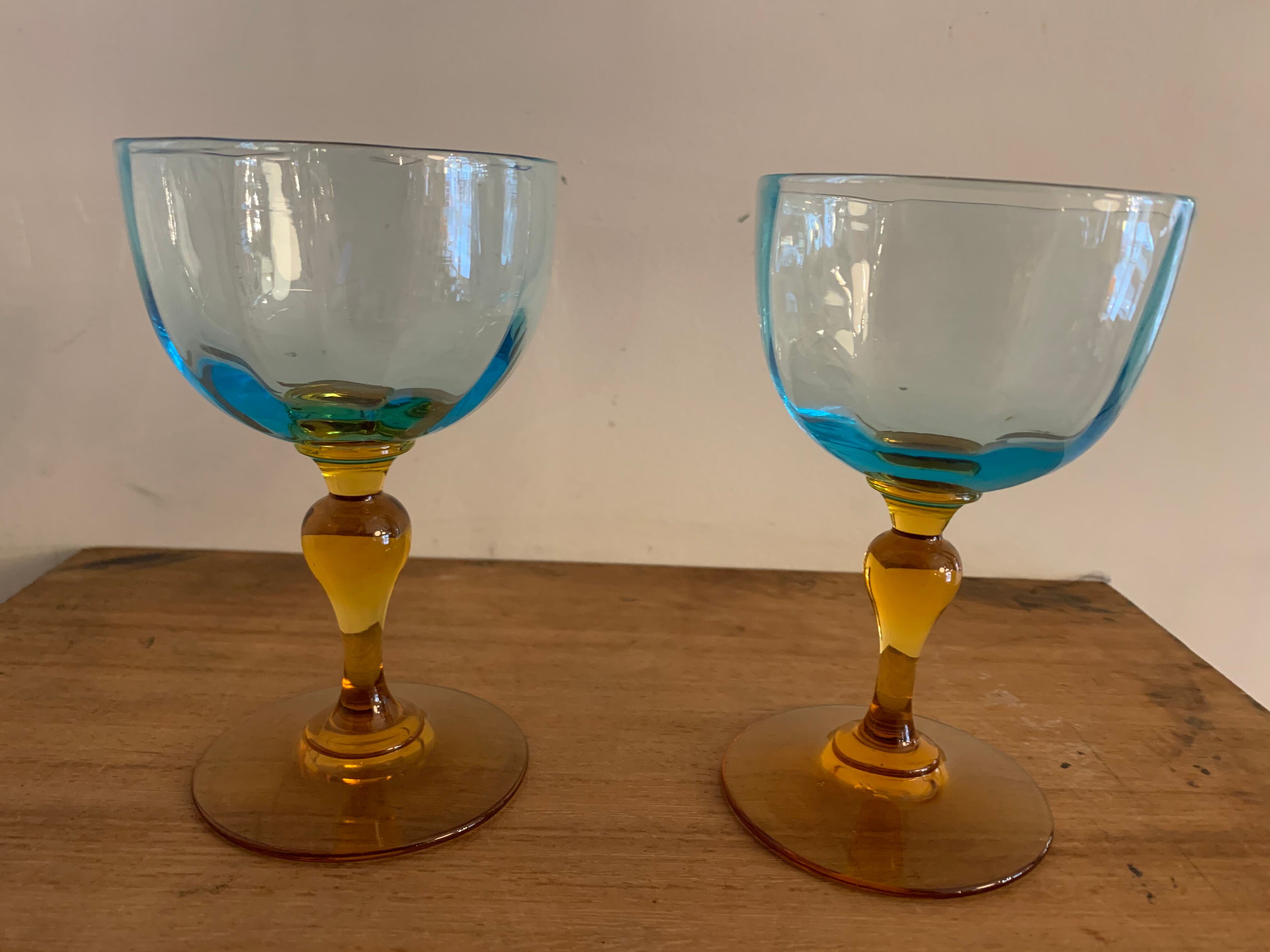 Lot of 6 blown crystalline glasses, walking and colorful Georges Sand