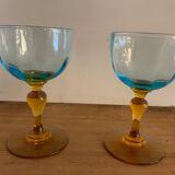 Lot of 6 blown crystalline glasses, walking and colorful Georges Sand
