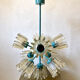 Turquoise glass and metal chandelier with 9 lights, Leclaire & Schäfer, 1960