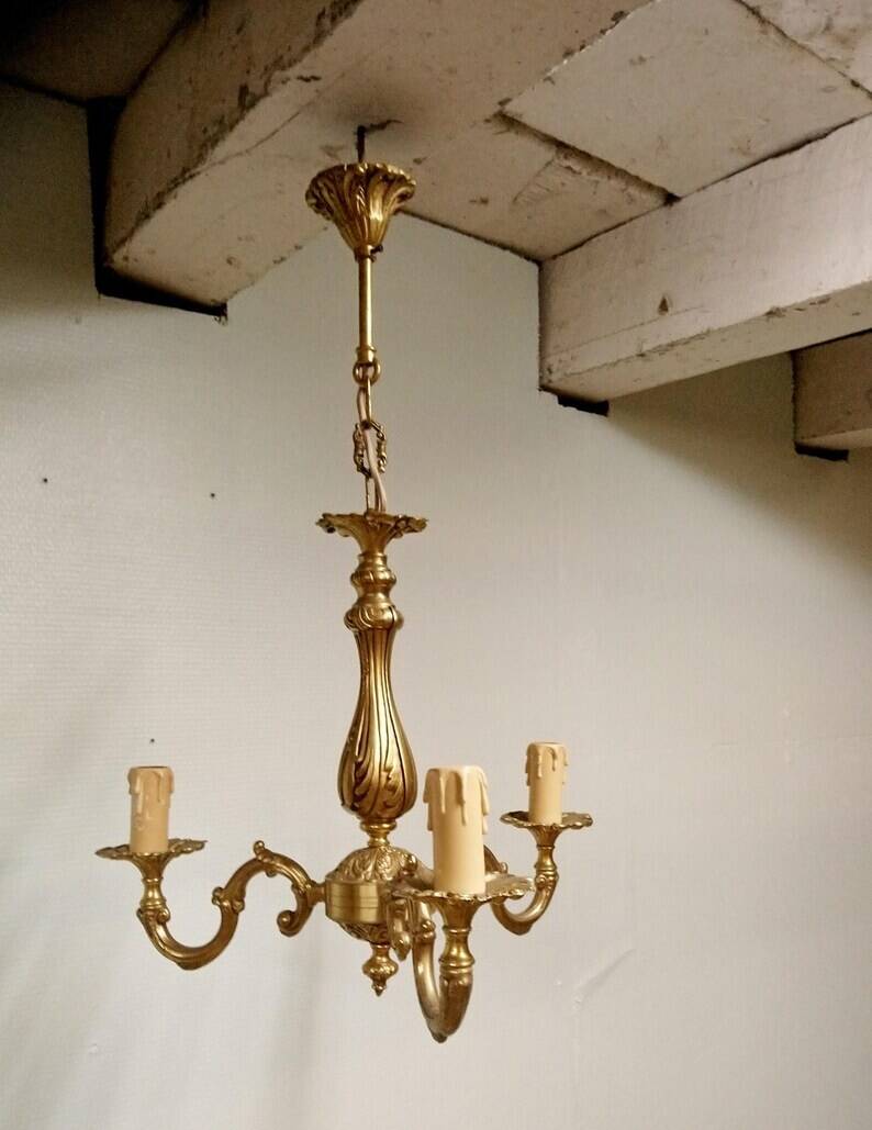 Louis xv bronze 3 branch chandelier vintage timeless elegance