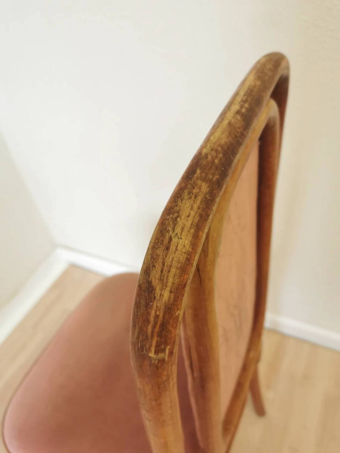 Vintage Thonet Style Bentwood Dining Chair: High Back, Cushioned Seat Pink