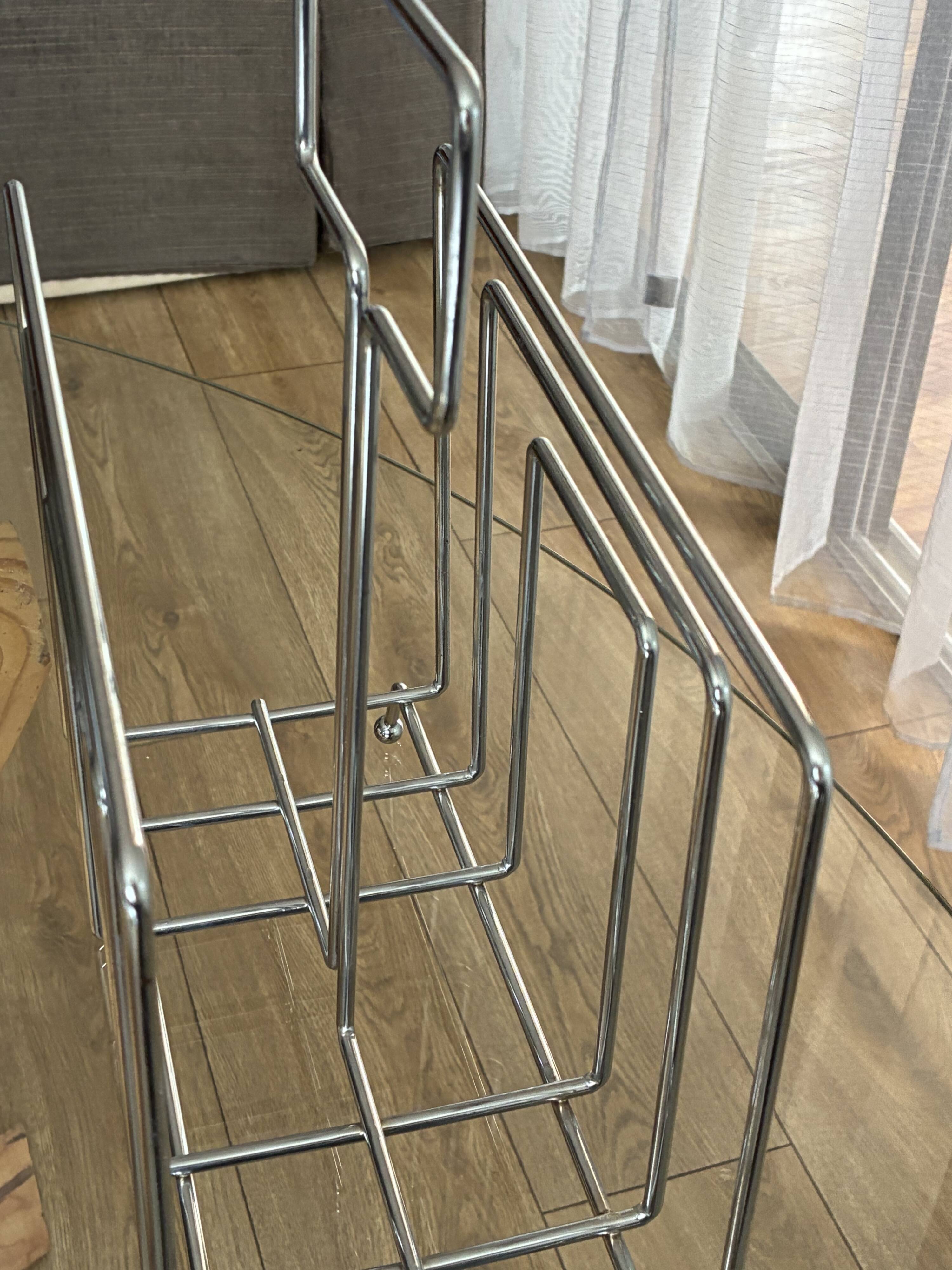 Vintage chrome magazine rack, 70s design - mid-century / space age style
