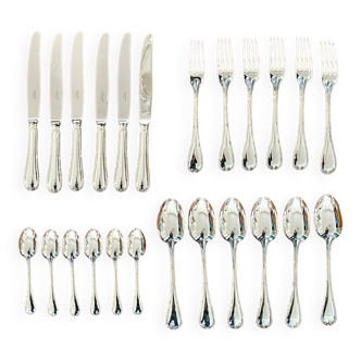 Christofle crossed ribbons, cutlery set for 6 people in new condition, 24 pieces.