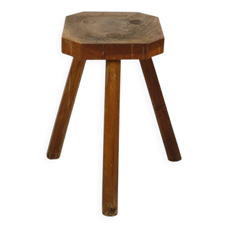Tabouret trépied en bois antique tabouret à lait chêne début du 20e siècle brutalisme