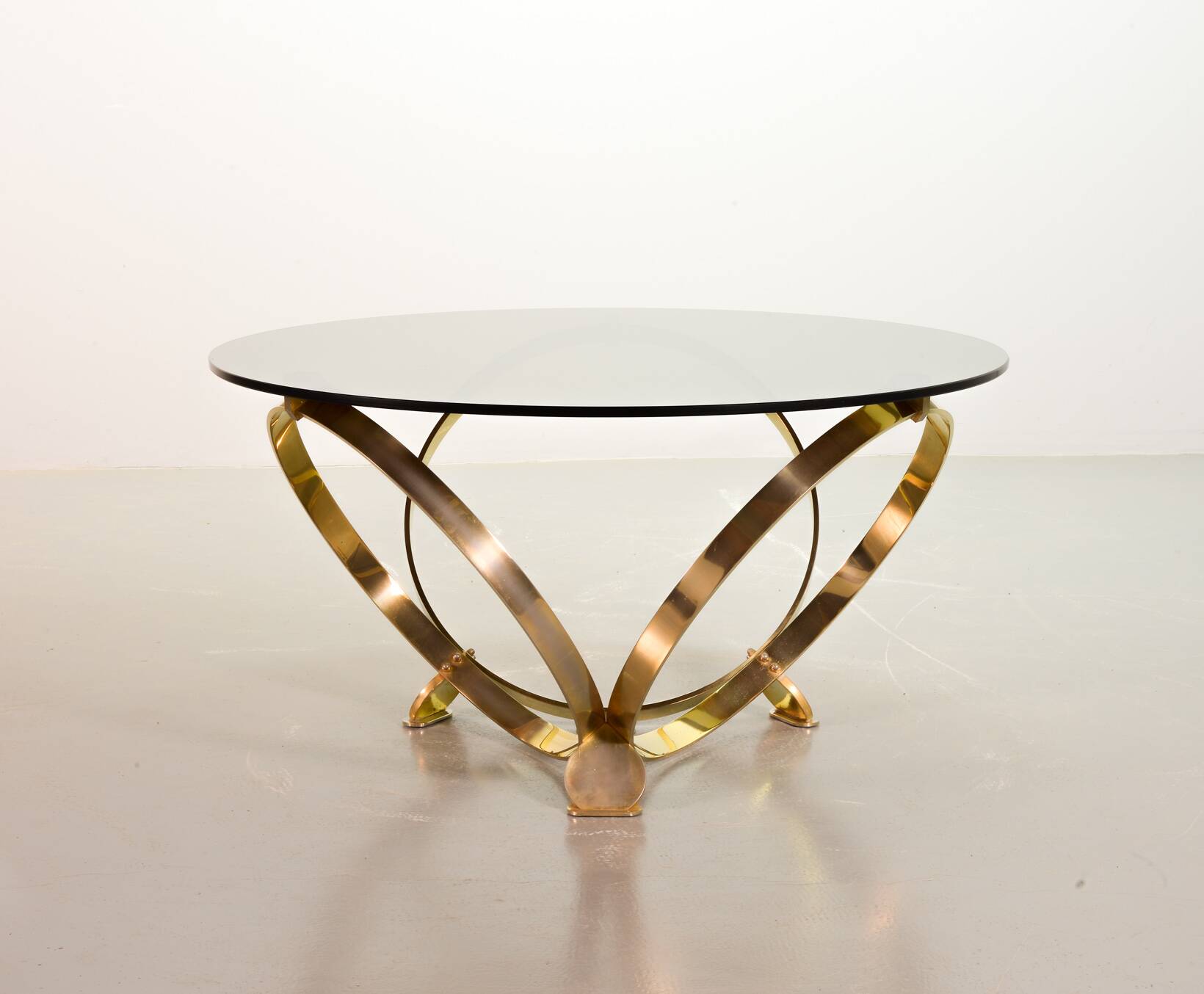 Knut Hesterberg Round Brass Coffee Table with Smoked Glass Top Germany, 70s