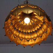 Large French Brass Lotus Ceiling Lamp, 1940s