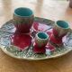 Set of art nouveau slurry consisting of a large dish and 3 small collector's jars