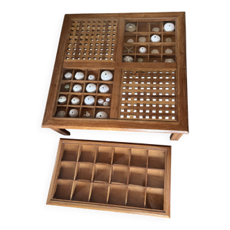 Large handcrafted coffee table in exotic wood + nesting tables.