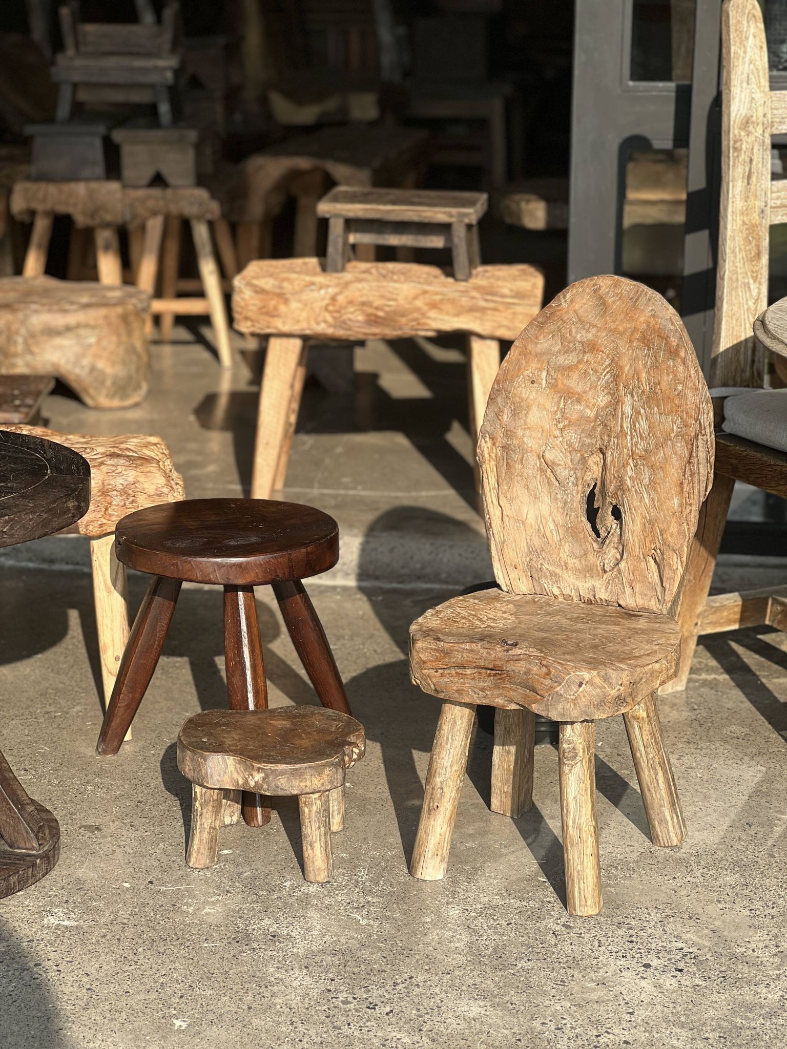 Mini low stool in upcycled old Asian teak H15 D24