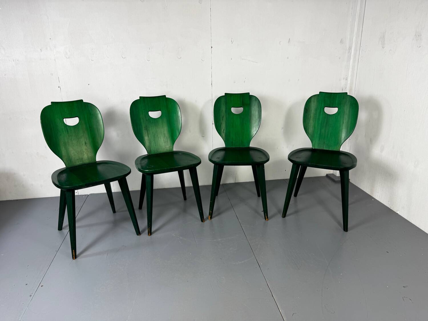Set of 4 Swedish green pine designer chairs from Svensk Fur, 1950s of