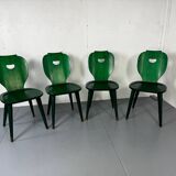 Set of 4 Swedish green pine designer chairs from Svensk Fur, 1950s of