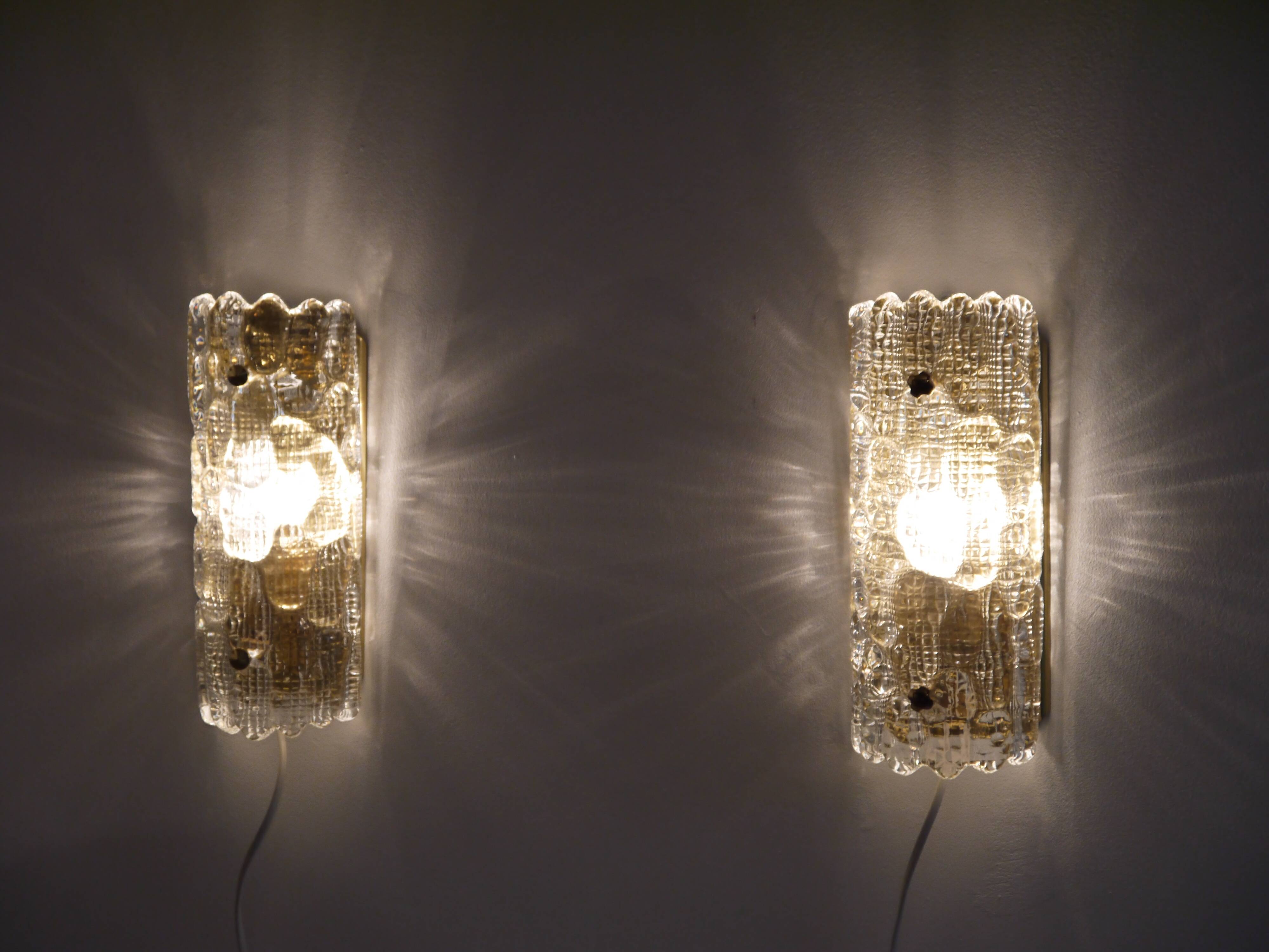 Pair of crystal wall lamps by Carl Fagerlund for Orrefors