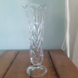 Vase en cristal transparent type soliflore ciselé épi sur 4 faces - Evasement forme fleur - H 19.5