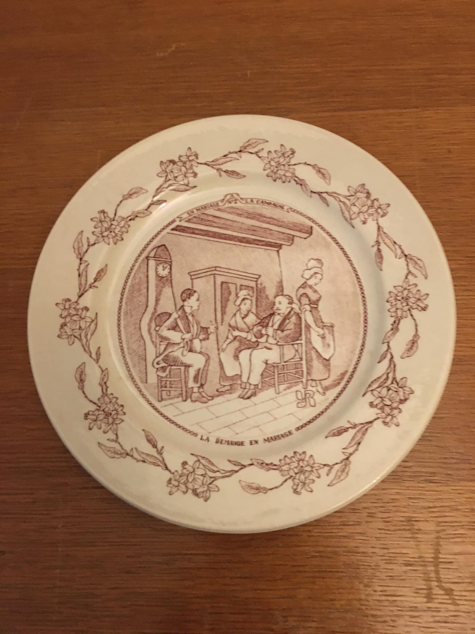 Set of 3 talking plates (a wedding in the countryside) in earthenware