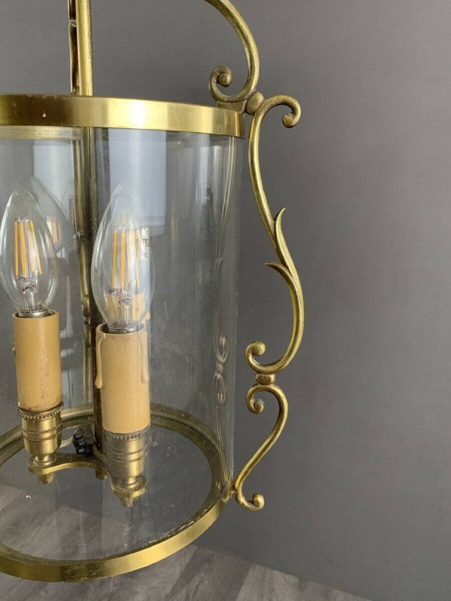 20th century brass and glass lantern pendant light
