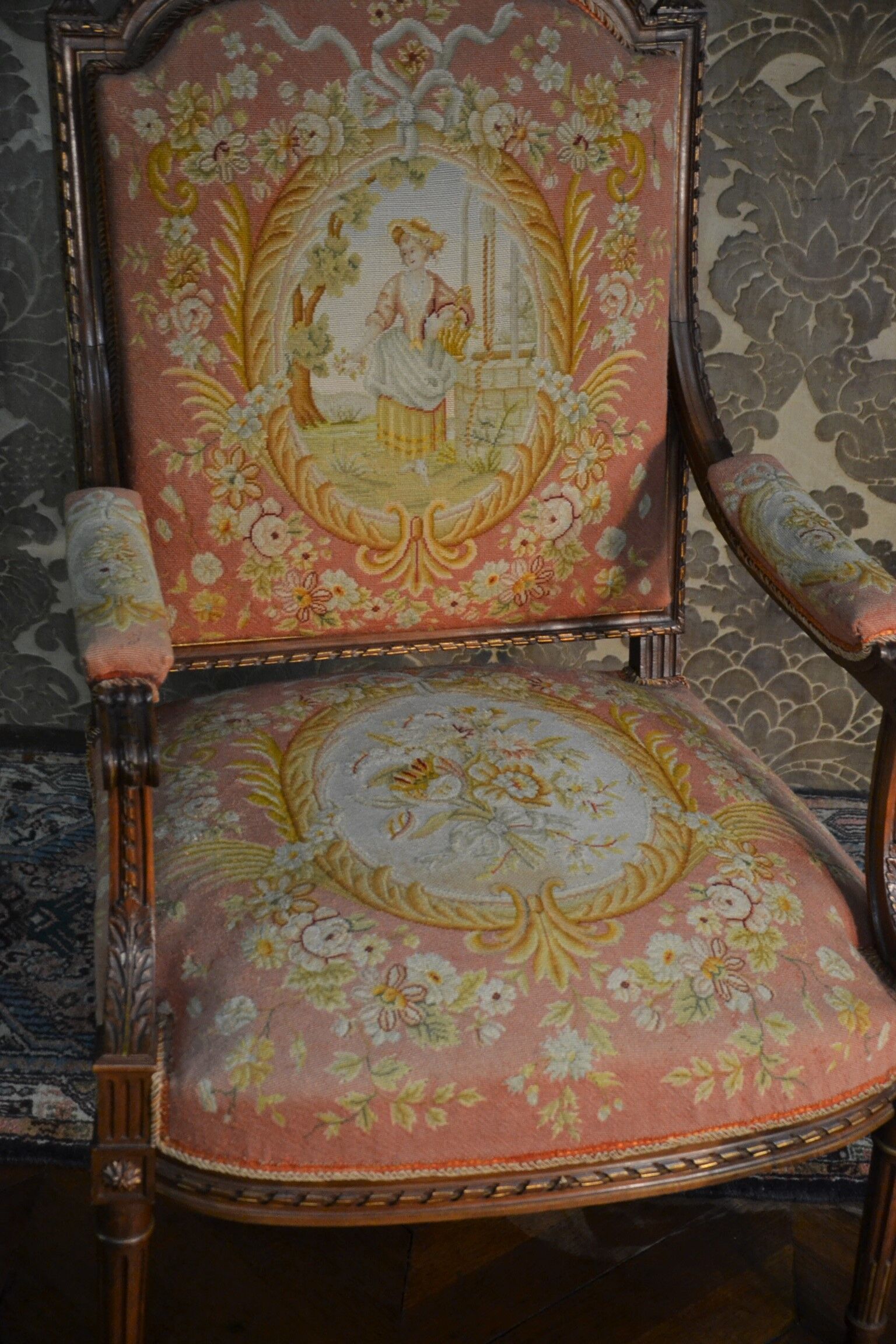 Pair of Louis XVI Style Armchairs in Walnut