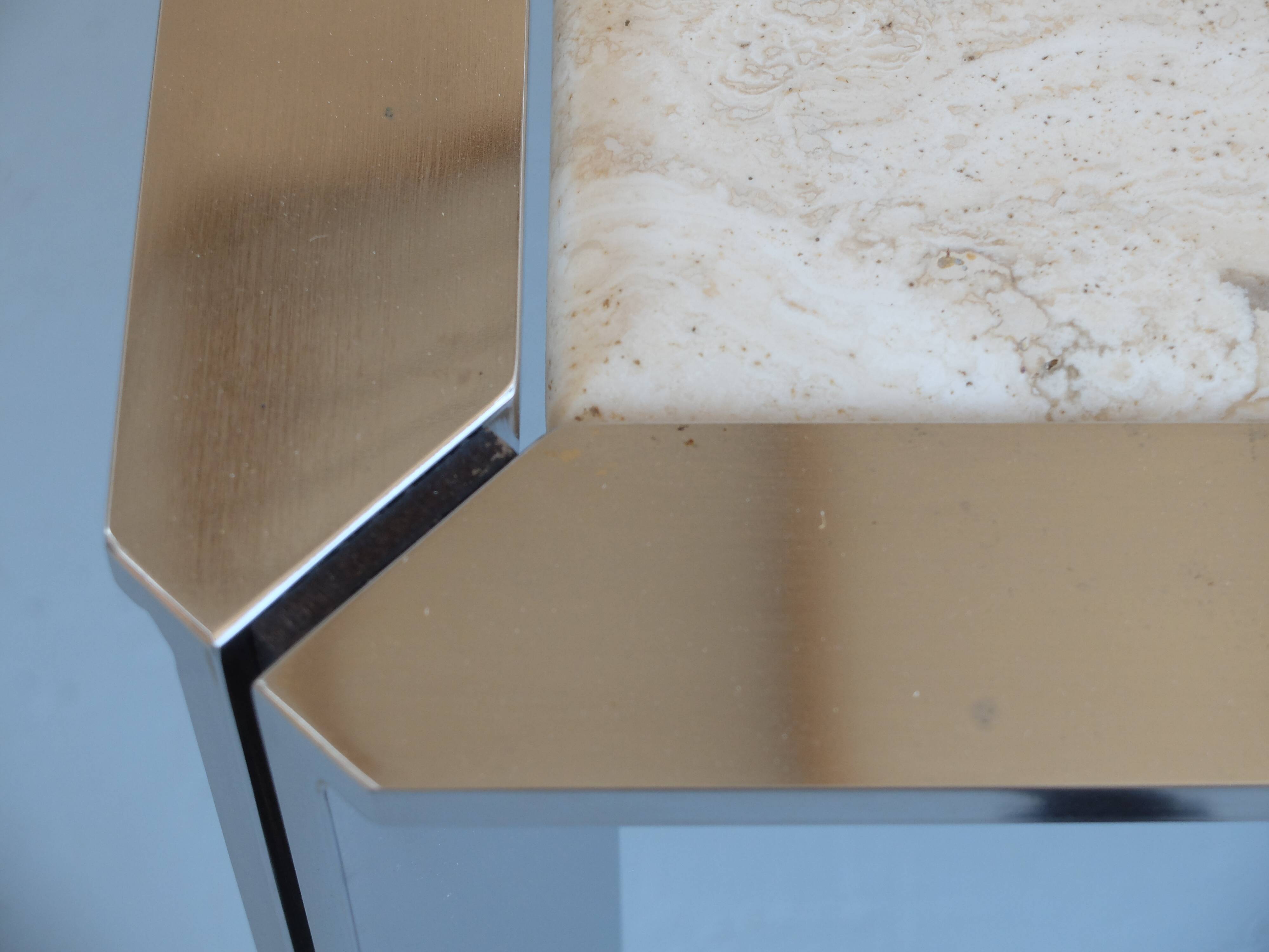 Chrome and travertine coffee table, Artelano France, 1980s.